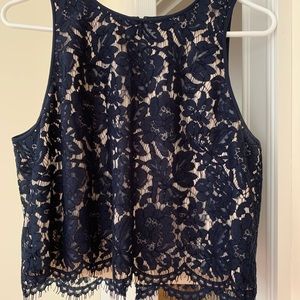 WHBM Navy lace crop top